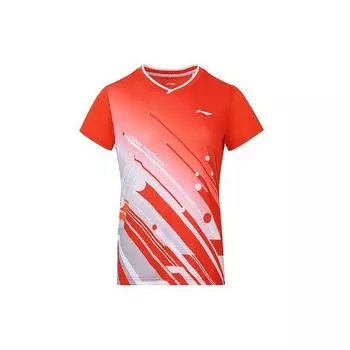 Футболка Li Ning Table Tennis Series Quick Dry с V-образным вырезом и коротким рукавом, женские топы, ярко-оранжевого цвета AAYS018-2 L