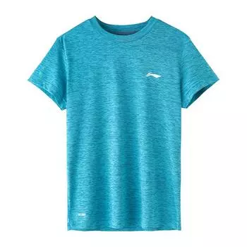 Футболка Li Ning Training Series с однотонным логотипом, легкая, быстросохнущая, с круглым вырезом, спортивная, с коротким рукавом, мужская, светло-синяя, ATST643-3 S