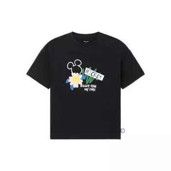 Футболка Li Ning X Disney Cartoon Pattern свободного кроя с круглым вырезом и коротким рукавом, женские топы, черный цвет AHSS574-2 XL