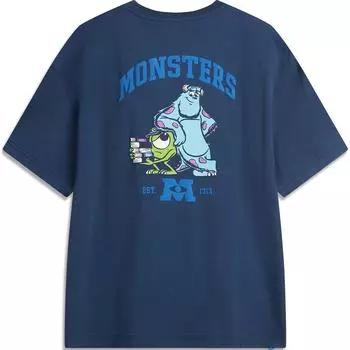 Футболка Li Ning X Disney Collaboration с принтом в виде букв и круглым вырезом из серии Monsters University, удобная дышащая свободная футболка с коротким рукавом AHSU486-4 M