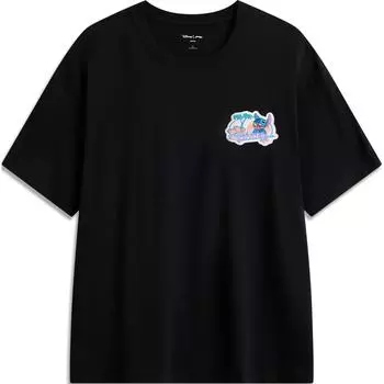 Футболка Li Ning X Disney Collaboration Sports Lifestyle Series Stitch Cartoon Letter с круглым вырезом, удобная дышащая свободная с коротким рукавом ATSU155-1 L