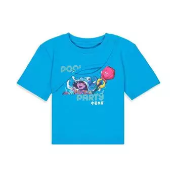 Футболка Li Ning X League Of Legends Pool Party Series Cartoon Slim Fit с коротким рукавом и заниженной линией плеч, женские топы, ярко-синие, AHST866-2 M