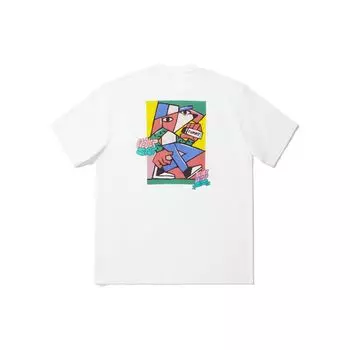 Футболка Li Ning X Pablo Ientile Collaboration Skateboard Series с принтом из мультфильмов и заниженными плечами, свободная, с коротким рукавом, мужские топы, цвет не совсем белый AHSU217-6 3XL