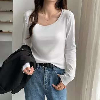 Футболка Little Hottie с U-образным вырезом и длинными рукавами, новая женская облегающая рубашка с коротким топом в начале осени S