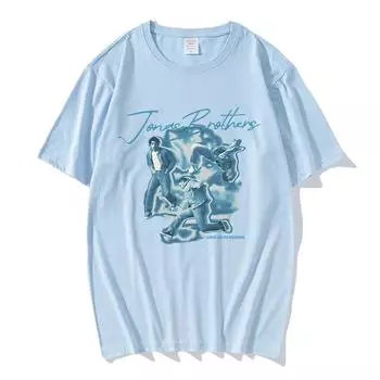 Футболка Love Me To Heaven Blue Airbrush с принтом Group JONAS BROTHERS, летняя мягкая уличная одежда унисекс для мужчин, хлопковая одежда XS белый