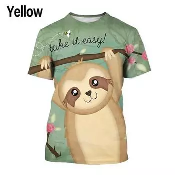 Футболка Lovely Sloth Graphic для мужчин, одежда, 3D Bradypod Animal Printed футболка, повседневные короткие рукава, модные топы, рубашки 4XL