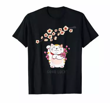 Футболка Maneki Neko с изображением японской вишни чёрный