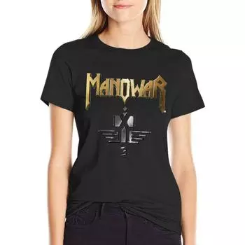 Футболка Manowar Manowar Manowar с принтом животных, футболки для девочек, летние топы, одежда в стиле аниме, футболки для женщин, свободный крой S чёрный