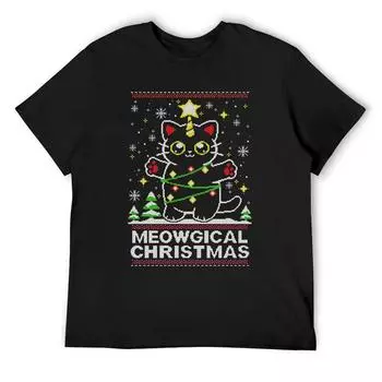 Футболка Meowgical Cat Christmas, индивидуальная футболка, индивидуальный дизайн, мужские футболки, высокое качество S белый