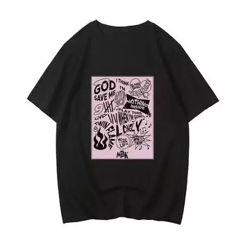 Футболка Mgk Machine Gun Kelly, повседневная футболка в стиле хип-хоп с графическим принтом, хлопковые футболки с короткими рукавами, топы унисекс высокого качества S чёрный