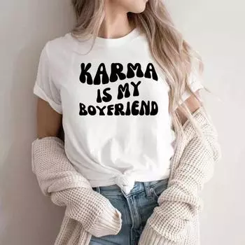 Футболка Midnights Футболка Karma Is My Boyfriend Футболка, вдохновленная новым музыкальным альбомом Футболки Meet Me At Midnight Футболки с текстами песен Kawaii Топы S