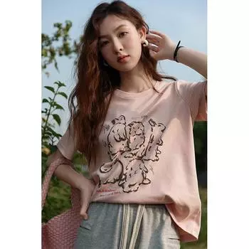 Футболка Mishow для женщин, летняя блузка с кроликом в корейском стиле, мультяшная свободная одежда с круглым вырезом, специальный дизайн, блузка с короткими рукавами, женская одежда MXC33T0013