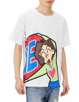 Футболка Mitchie LOVE Pair Matching Yoshirin Character Goods с коротким рукавом белого цвета 3 л [Crayon Shinchan] для мужчин белый