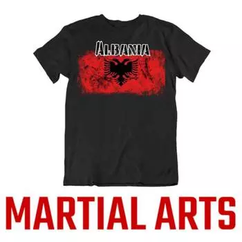 Футболка MMA Kick Boxing Muay Thai UFC с национальным флагом, ретро-винтажной символикой Албании, эмблемой, 3D-принтом для мужчин и женщин, унисекс, с коротким рукавом, с круглым вырезом, черная с орлом XS