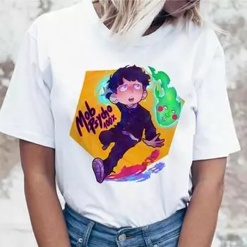 Футболка Mob Psycho 100, одежда, забавная графика, корейская футболка, топы, футболки, футболка Ulzzang для XL белый
