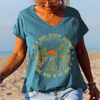 Футболка модная 3D принтованная футболка индивидуальная V-образная горловина трендовая женская свободная футболка S