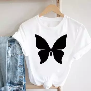 Футболка, модная футболка, одежда, 90-е годы, сладкий тренд, стиль бабочки, повседневная женская футболка с коротким рукавом и принтом, женская женская футболка с графикой S