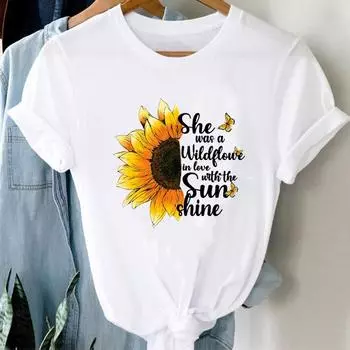 Футболка, модная футболка, одежда, 90-е годы, милый цветок, стиль письма, повседневная женская футболка с коротким рукавом и принтом, женская футболка с графикой S