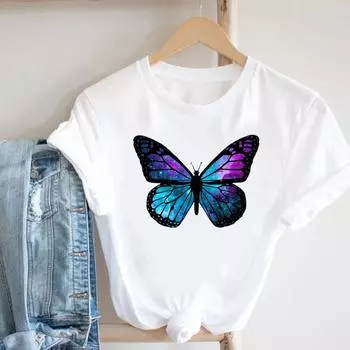 Футболка модная футболка одежда 90-х годов милая акварельная бабочка повседневная женская футболка с коротким рукавом с принтом женская женская футболка с графикой S