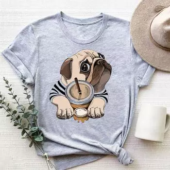 Футболка Модная футболка Одежда 90-х годов Sweet Lovely Dog Pet Style Trend Повседневная женская футболка с коротким рукавом с принтом Леди Женская футболка с рисунком S