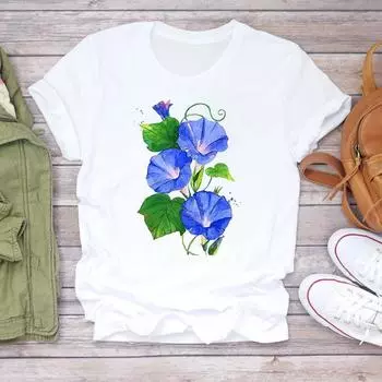 Футболка Модная футболка Одежда 90-х годов Милый стиль Акварель Прекрасный стиль Повседневная женская футболка с коротким рукавом с принтом Леди Женская футболка с рисунком S