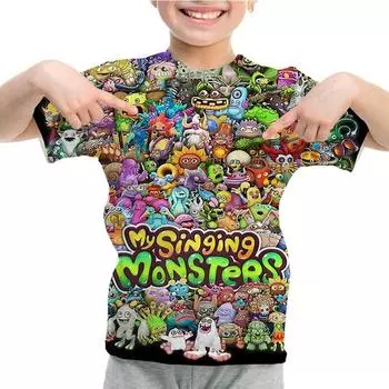 Футболка «Мои поющие монстры» для мальчиков и девочек, летняя футболка с 3D мультфильмом аниме, повседневная футболка с круглым вырезом, детские топы с короткими рукавами, футболки