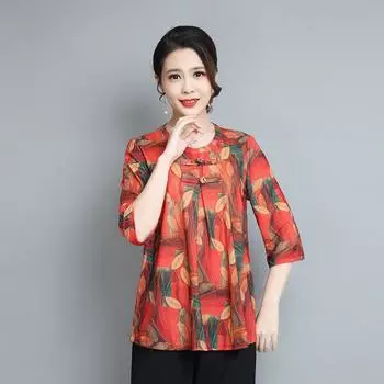 Футболка Mom Summer Loose, женская, с семью рукавами, женская, закрывающая живот, большого размера, женская, летняя, для пожилых женщин, футболка женская L