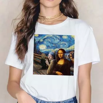 Футболка Мона Лиза для модной женской винтажной футболки 90-х годов женская хип-хоп эстетика S белый