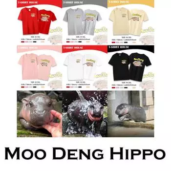 Футболка Moo Deng Run Tiny Baby Hippo Star Thailand Cute Pygmy Hippo Unisex для мужчин и женщин с принтом и круглым вырезом L