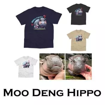 Футболка Moo Deng Tiny Baby Hippo Star Thailand Cute Pygmy Hippo Unisex для мужчин и женщин с принтом и круглым вырезом S KID