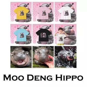 Футболка Moo Deng Tiny Baby Hippo Star Thailand Cute Love Pygmy Hippo унисекс для детей, мальчиков и девочек, с принтом, с коротким рукавом и круглым вырезом 100cm