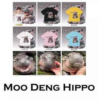 Футболка Moo Deng Tiny Baby Hippo Star Thailand Cute Pygmy Hippo Unisex для детей, мальчиков и девочек, с принтом, короткий рукав, круглый вырез 100cm