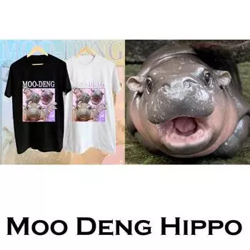 Футболка Moo Deng Tiny Baby Hippo Star Thailand Cute Pygmy Hippo Unisex для мужчин и женщин с принтом и круглым вырезом S