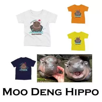 Футболка Moo Deng Tiny Baby Hippo Star Thailand Cute Pygmy Hippo Unisex для мужчин и женщин, с принтом, с коротким рукавом и круглым вырезом, большого размера S ADULT