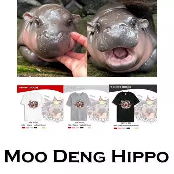 Футболка Moo Deng Tiny Baby Hippo Star Thailand Halloween Cute Pygmy Hippo Unisex для мужчин и женщин с принтом и круглым вырезом M