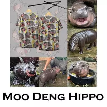 Футболка Moo Deng Tiny Baby Hippo Star Thailand Cute Pygmy Hippo Unisex для мужчин и женщин, спортивная с коротким рукавом и круглым вырезом S