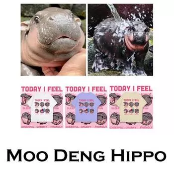 Футболка Moo Deng Tiny Baby Hippo Star Thailand Cute Pygmy Hippo Unisex для мужчин, женщин, детей, мальчиков и девочек с принтом, короткий рукав, круглый вырез S