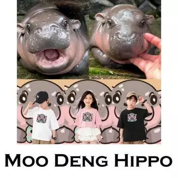 Футболка Moo Deng Tiny Baby Hippo Star Thailand Cute Pygmy Hippo Unisex для мальчиков и девочек, с принтом, с коротким рукавом и круглым вырезом 100 cm