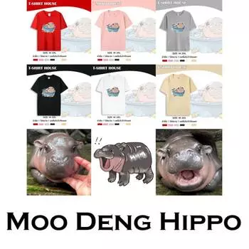 Футболка Moo Deng Tiny Baby Hippo Star Thailand Cute Pygmy Hippo Unisex для мужчин и женщин с принтом и круглым вырезом M