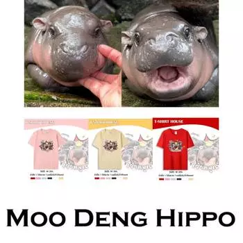Футболка Moo Deng Tiny Baby Hippo Star Thailand Cute Pygmy Hippo Unisex для мужчин и женщин с принтом и круглым вырезом M