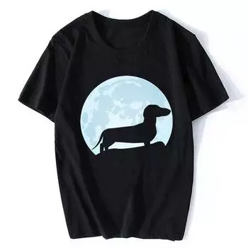 Футболка Moon Dachshund Lover для женщин, унисекс, с круглым вырезом, коротким рукавом, футболка с изображением собаки Wiener, топы, одежда, подарок, уличная одежда, графические футболки 4XL чёрный