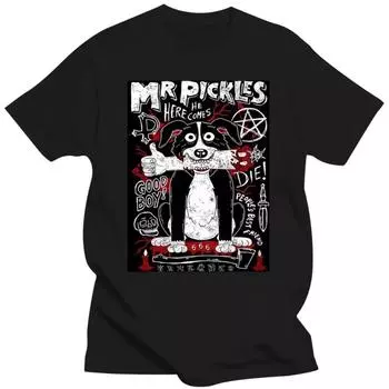 Футболка Mr Pickles Мужская Хлопковая Футболка с Собакой Колли Круглый Вырез Смешная Футболка Взрослая Adultswim Злая Сатана Футболка Уличная Одежда S