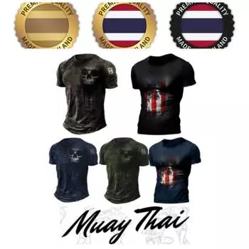 Футболка Muay Thai Kick Boxing 3D Print Graphic Vintage Retro Skull Men Women Unisex Short Sleeve Round Neck MMA Mix Martial Art Streetwear Casual Goth XS