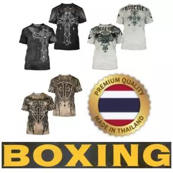 Футболка Muay Thai Kick Boxing 3D Print Cross Retro Vintage Gothic Graphic Men Women Unisex Short Sleeve Round Neck MMA Mix Martial Art XXS