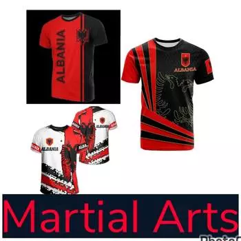 Футболка Muay Thai MMA Kick Boxing UFC с графическим принтом, национальным флагом страны, ретро, винтажным символом Албании, эмблемой, для мужчин и женщин, унисекс, с коротким рукавом, с круглым вырезом XS