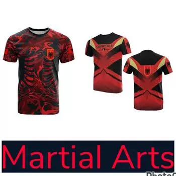 Футболка Muay Thai MMA Kick Boxing UFC с графическим принтом, национальным флагом страны, ретро, винтажная, Албанская символика, эмблема, мужская, женская, унисекс, с коротким рукавом, с круглым вырезом XS