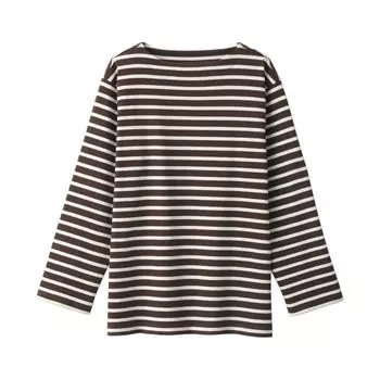 Футболка MUJI с толстым вырезом лодочкой и длинным рукавом BB2P0A3A темно-коричневого цвета с окантовкой S, женская футболка для женщин