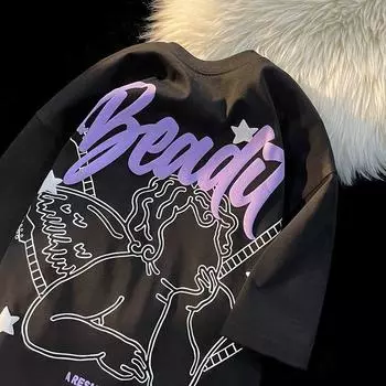 Футболка Music Line с принтом ангела и круглым вырезом для мужчин и женщин, стиль ретро, летняя модная тенденция, повседневный удобный топ из чистого хлопка для пар, топ с короткими рукавами Harajuku S белый