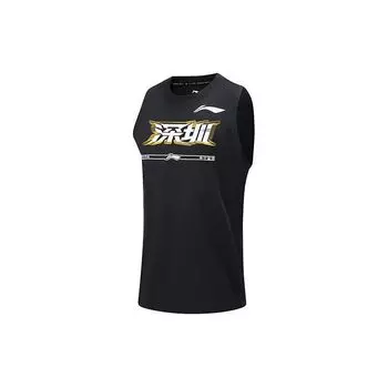 Футболка мужская без рукавов с принтом Li Ning Elite Series 23-24 сезона Shenzhen Marco Polo Team, однотонная, удобная, черная AVST159-1 S