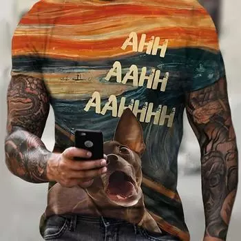 Футболка мужская большого размера с графическим принтом в виде забавной собаки, с коротким рукавом и круглым вырезом, летняя повседневная, симпатичная, трикотажная ткань S